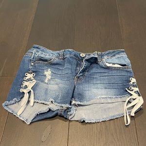 Urban Planet laced up jean shorts